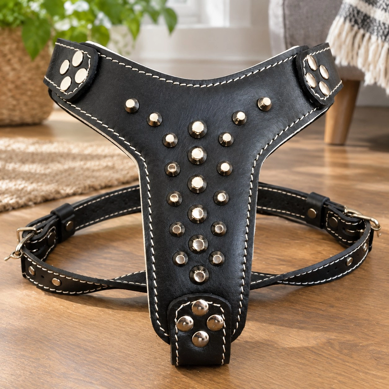 Bestia Le harnais en cuir clouté "Rocky" Taille Petite à Moyenne — Colliers, laisses et harnais