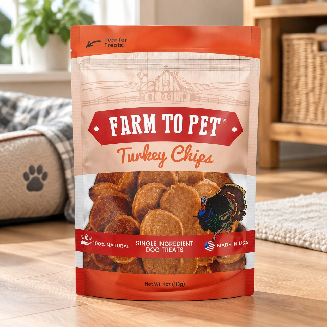 Farm To Pet Chips de dinde pour chiens | Friandises saines pour chien à ingrédient unique et entièrement naturelles